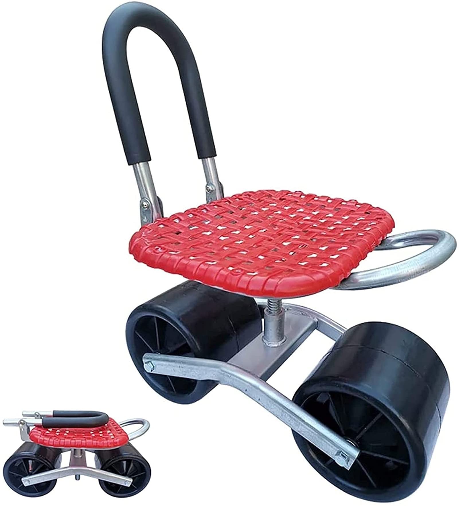HSY SHOP Rolling Garden Kneeler Seat with Tool Tray - Foldable Gardening Stool with Wheels for Outdoor Yard Work - Comfortable Red Kneeling Bench for Planting, Weeding & Landscaping (Ideal for Seniors & Gardeners)