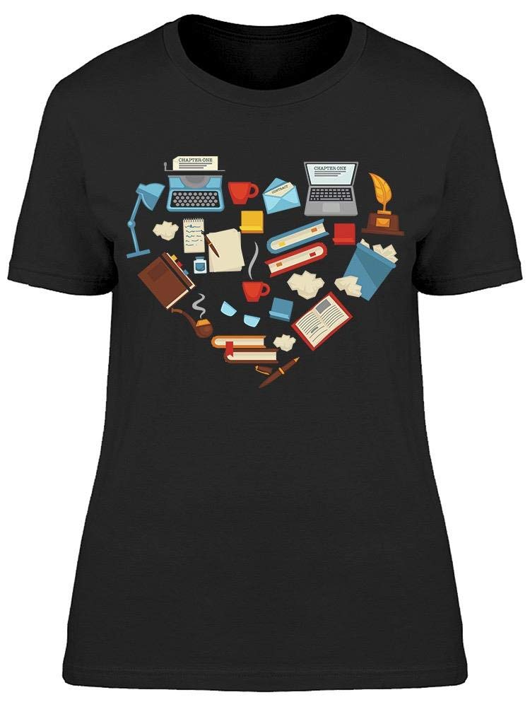Smartprints Heart-Shaped Writer's Desk T-Shirt for Women - Perfect for Writing, Reading & Coffee Shop Outfits