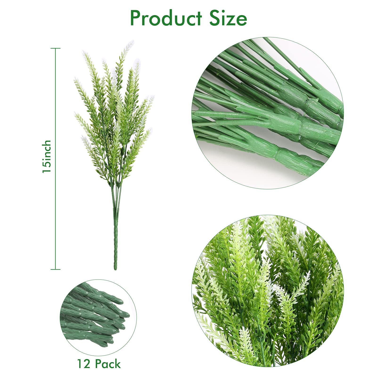 UV Resistant Artificial Lavender Flowers - 12 Bundles Faux Plastic Plants for Outdoor Garden, Porch & Window Box Decor - No Fade White Fake Flowers for Home & Wedding Decorations