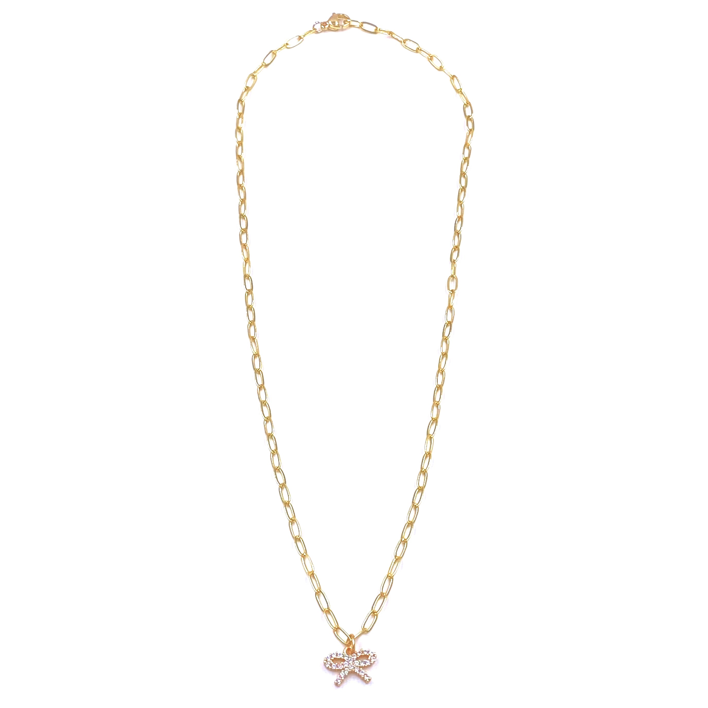 Ashley Gold Stainless Steel Gold Plated CZ Bow Design Necklace - Elegant Cubic Zirconia Jewelry for Women, Perfect for Parties, Weddings & Special Occasions