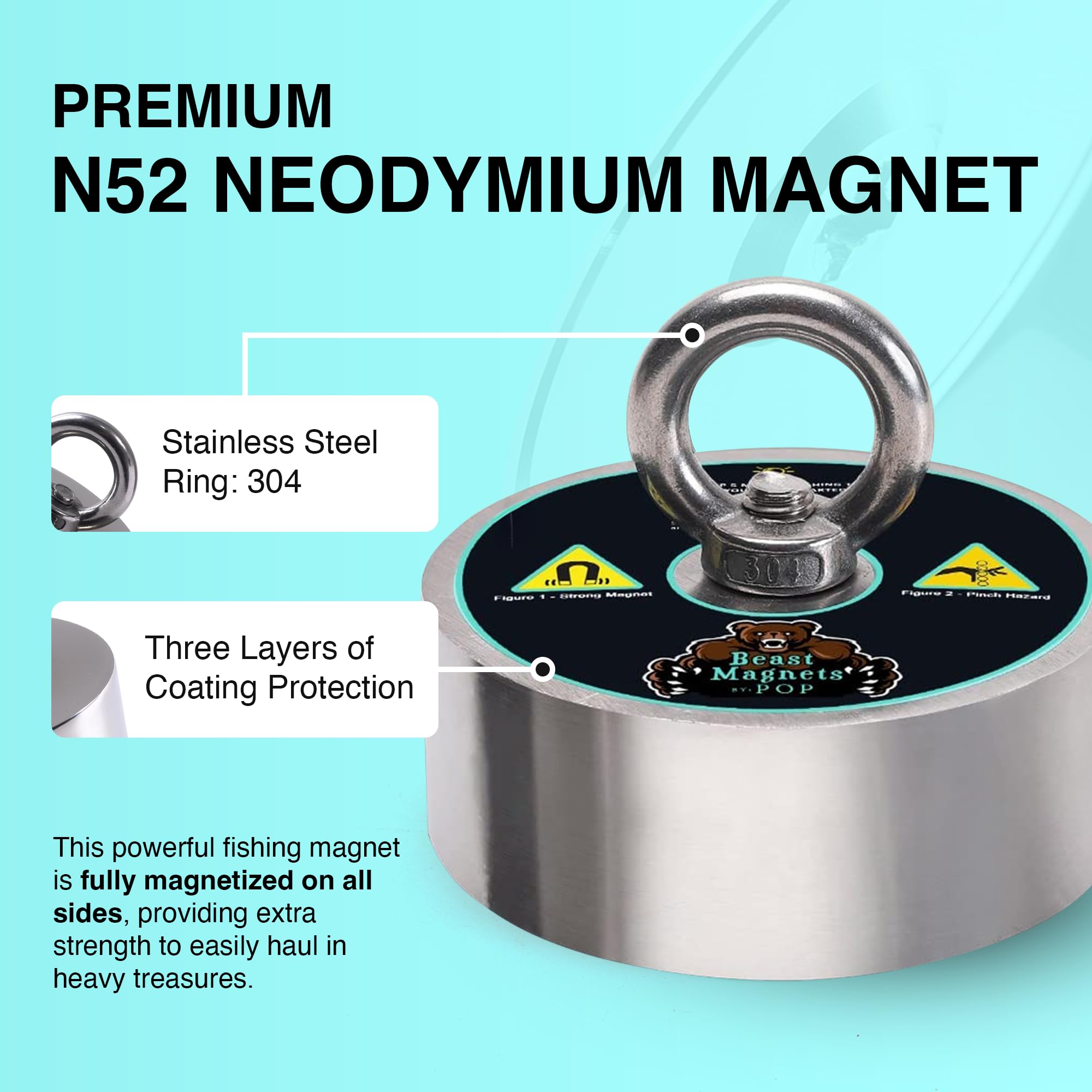 3600lb Complete 360 Degree Magnet Fishing Kit with Strong Neodymium N52 Magnets - 10mm Durable 65ft Rope, Carabiner & Gloves Included | Perfect for Underwater Treasure Hunting, Metal Detecting and Outdoor Adventures