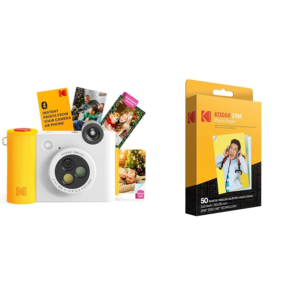 KODAK Smile+ 2-in-1 Digital Instant Print Camera & Wireless Bluetooth Photo Printer with 50 Sheets KODAK 2