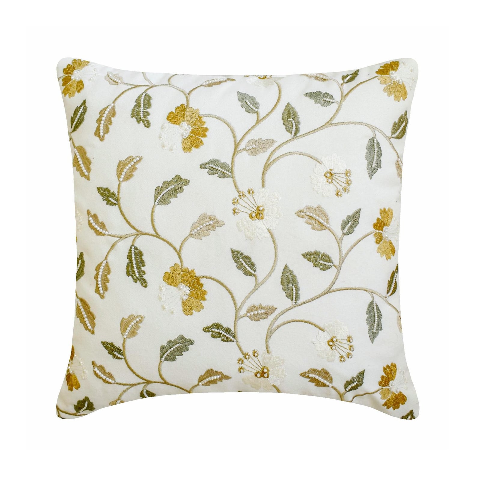 Amber Bloom White Cotton Throw Pillow Cover - Soft Decorative Cushion Case for Sofa, Bed & Home Decor