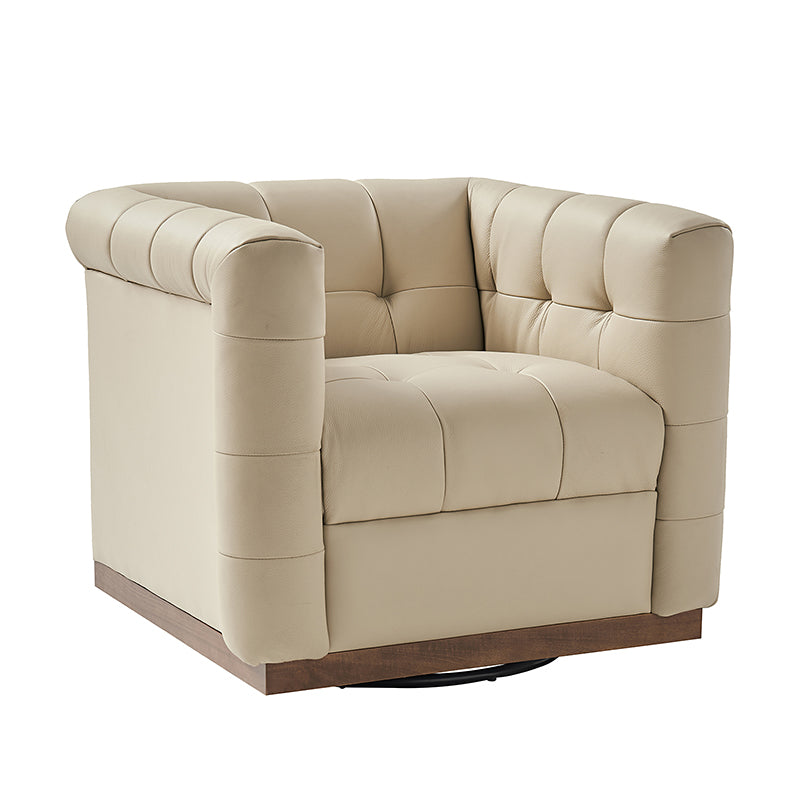 Feodor Genuine Leather Mid Century Modern Swivel Chair - Premium Office & Living Room Furniture for Home Decor
