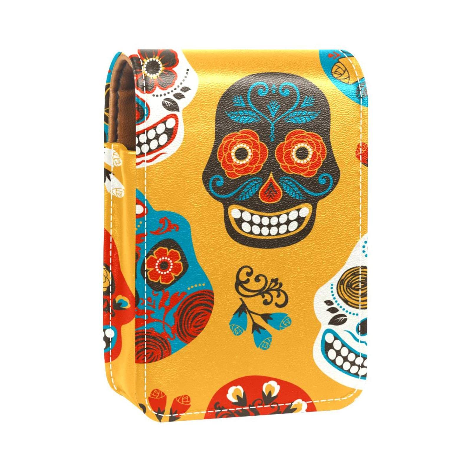 Custom Lipstick Holder Case - Portable Makeup Bag & Cosmetic Pouch Organizer with Colorful Skull Floral Design - Perfect for Travel, Parties, and Daily Makeup Storage