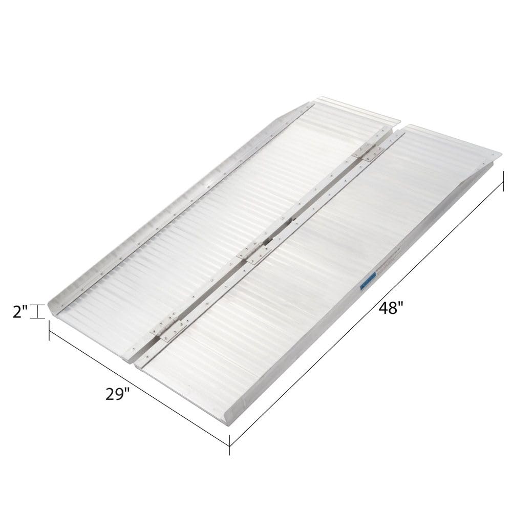 Silver Spring 4-Foot Heavy Duty Folding Ramp - 600 lb Capacity Aluminum Mobility & Utility Ramp for Wheelchairs, Scooters, Lawn Mowers - Perfect for Home, Garage & Outdoor Use