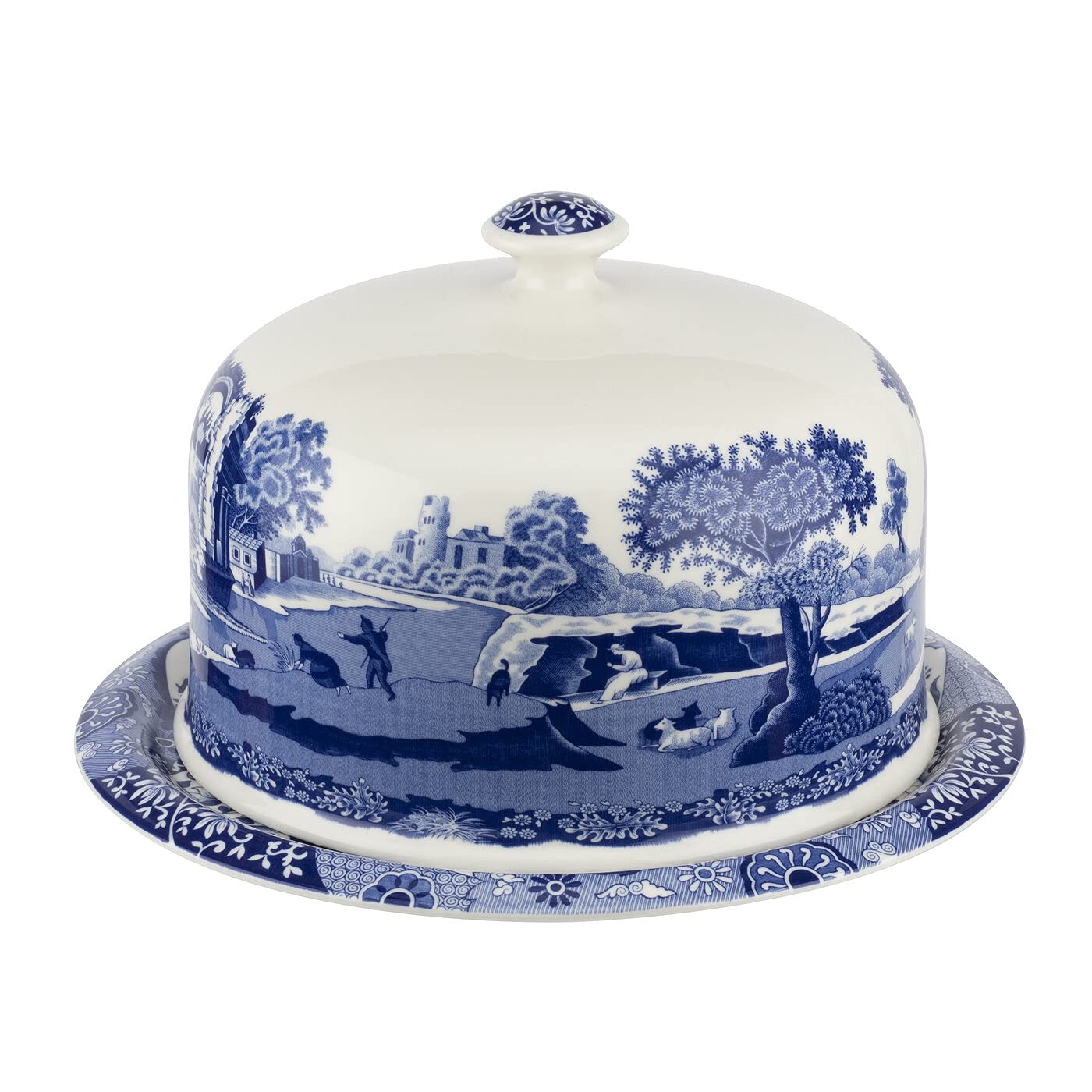 Spode Blue Italian 2-Piece Serving Platter with Dome Cover - 11.5-Inch Porcelain Tray for Cake, Pastries, Cheese & Appetizers | Elegant Dinnerware for Parties, Tea Time & Holiday Entertaining | Dishwasher Safe
