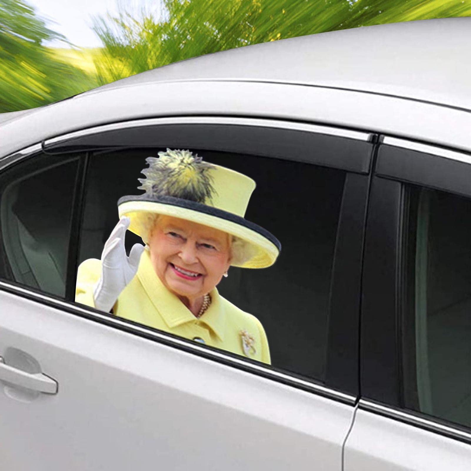Funny Queen Elizabeth Car Window Decal - Personalized Vehicle Sticker for Cars, Trucks & SUVs | Perfect for Royal Fans, British Humor & Window Decorations