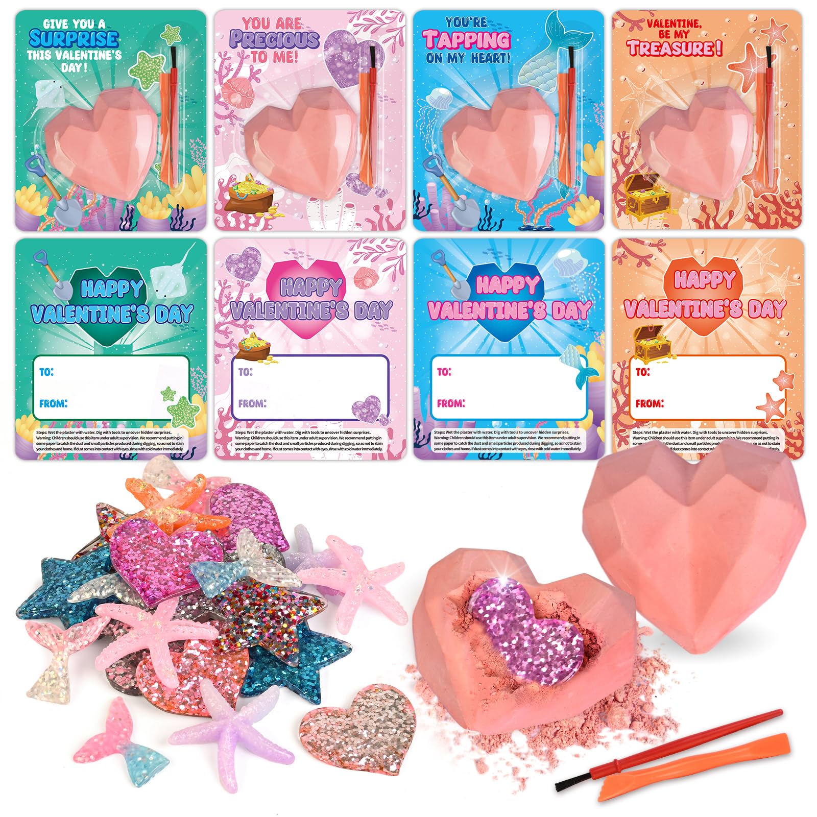 Valentine's Day Cards for Kids - 24 Pack Classroom Valentines with Heart-Shaped Plaster Dig Kits - Fun Exchange Cards & Gifts for Boys & Girls - Perfect for School Parties, Classroom Prizes & Valentine's Day Celebrations