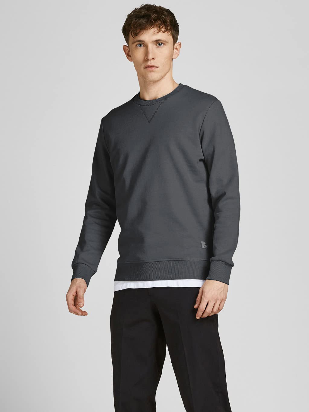 JACK & JONES Men's Crew Neck Plain Sweatshirt for Casual Wear