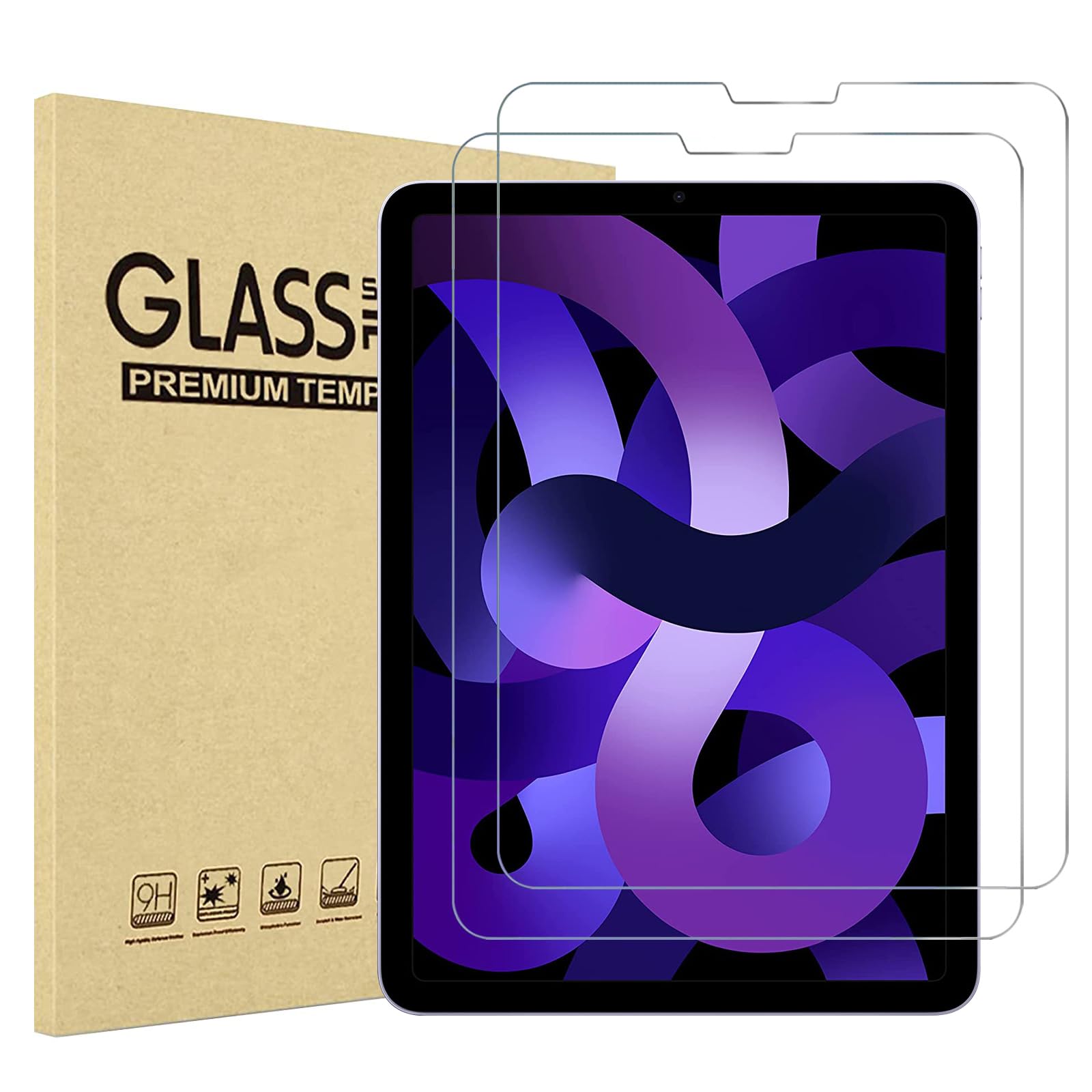 2 Pack Tempered Glass Screen Protector for iPad Air 5th/4th Gen 10.9