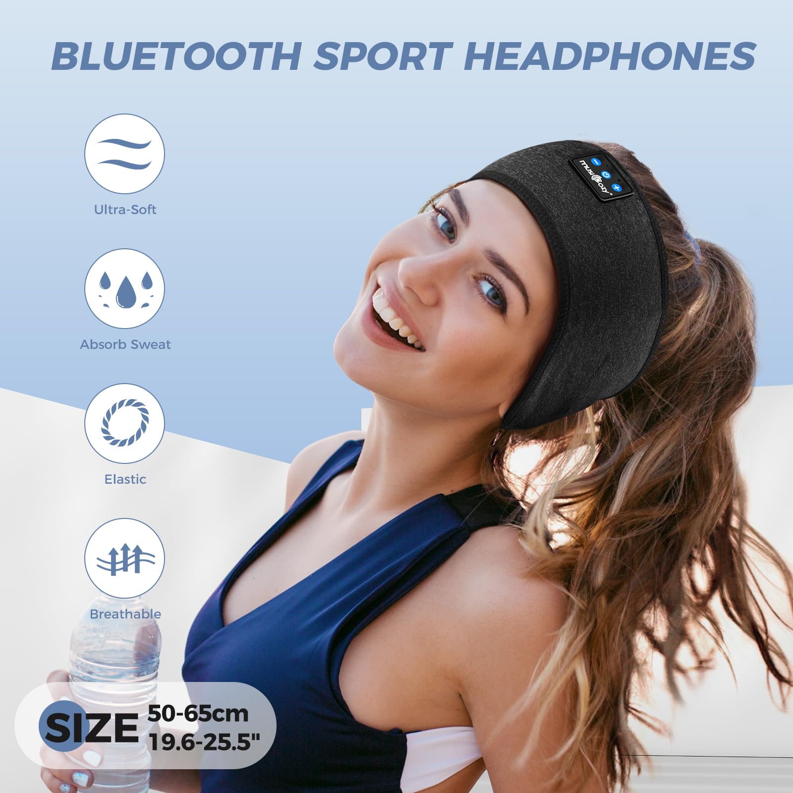 Musicozy Bluetooth Sleep Headphones Headband - Adjustable Wireless Headband with HD Speakers for Side Sleepers, Travel, Meditation, Yoga & Audiobooks - Perfect Gift for Insomnia Relief & Relaxation (Ideal for Night Use, Airplane Travel & Stress Relief)