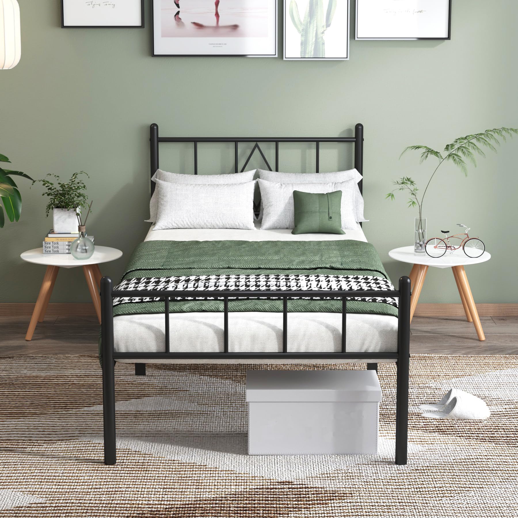 14 Inch Twin Size Bed Frame with Headboard & Footboard - Sturdy Metal Slats, Under Bed Storage, No Box Spring Needed - Quiet & Easy Assembly - Black - Perfect for Kids Rooms, Guest Beds & Small Spaces
