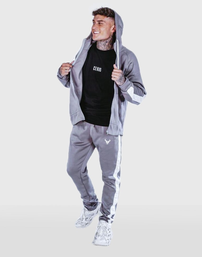Cerus Mauve Grey & White Theo Full Zip Hoodie for Men & Women - Soft Fleece Pullover with Pockets - Casual Streetwear for Fall & Winter Outdoor Activities