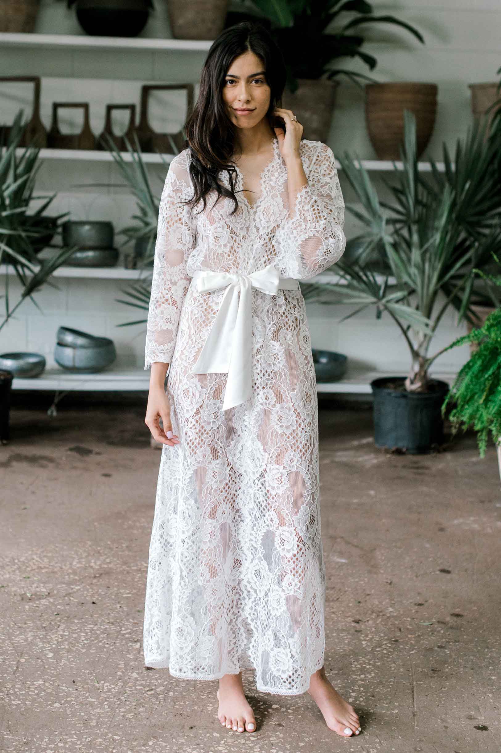 Leah Boho Lace Robe - Elegant Ivory & Black Kimono Cover Up for Women | Perfect for Beach Weddings, Bridal Party, and Relaxing at Home