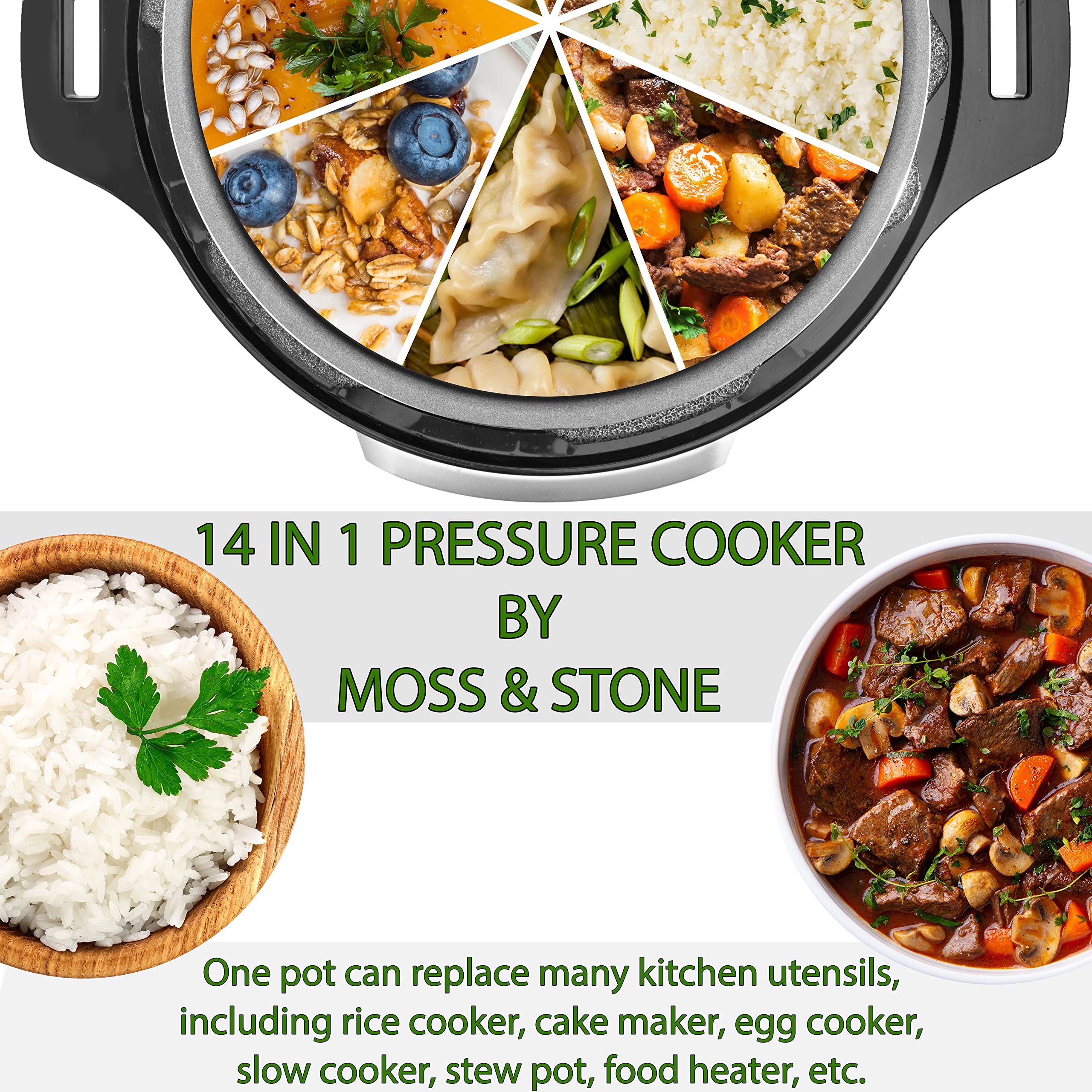 Moss & Stone 6 Quart Electric Pressure Cooker with Large LCD Display - 14-in-1 Multi-Cooker for Slow Cooking, Rice, Steaming, Sautéing, Yogurt & Egg Cooking | Perfect for Meal Prep, Family Dinners & Healthy Cooking at Home
