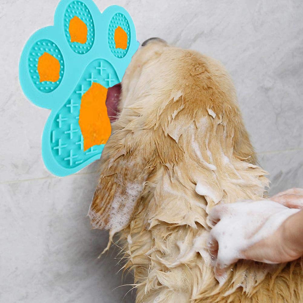 Dog Licking Mat for Anxiety Relief - Peanut Butter Slow Feeder Bowl with Strong Suction Cup for Wall - Pet Bathing, Grooming & Training Tool - Light Blue - Perfect for Stress Relief, Mealtime Fun & Puppy Training Sessions