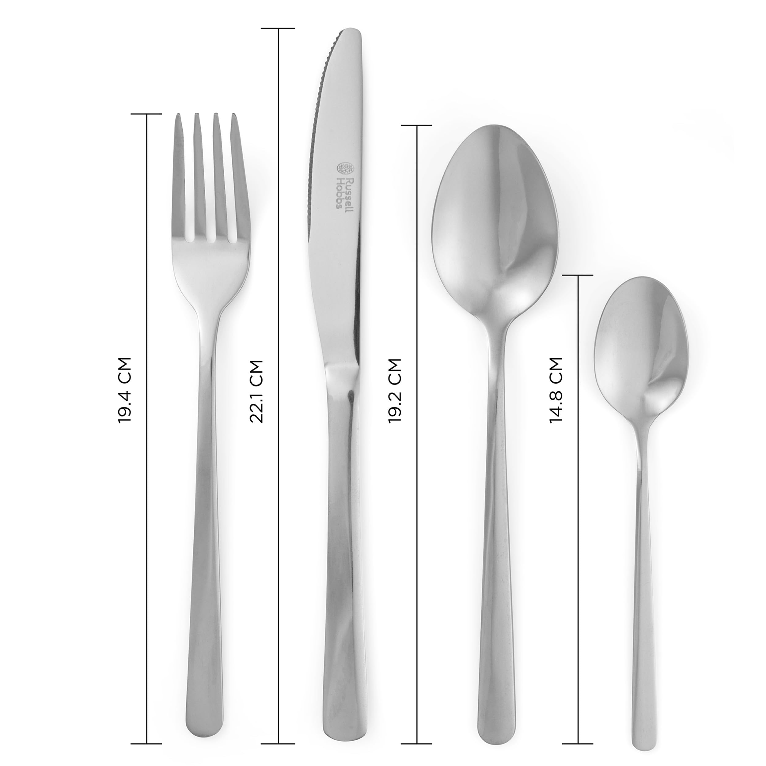 Russell Hobbs RH00022GP 16-Piece Stainless Steel Cutlery Set - Knives, Forks & Spoons for 4 People, Mirror Polish Finish, Dishwasher Safe Flatware for Home & Restaurant Use | Perfect for Dining, Entertaining & Everyday Meals