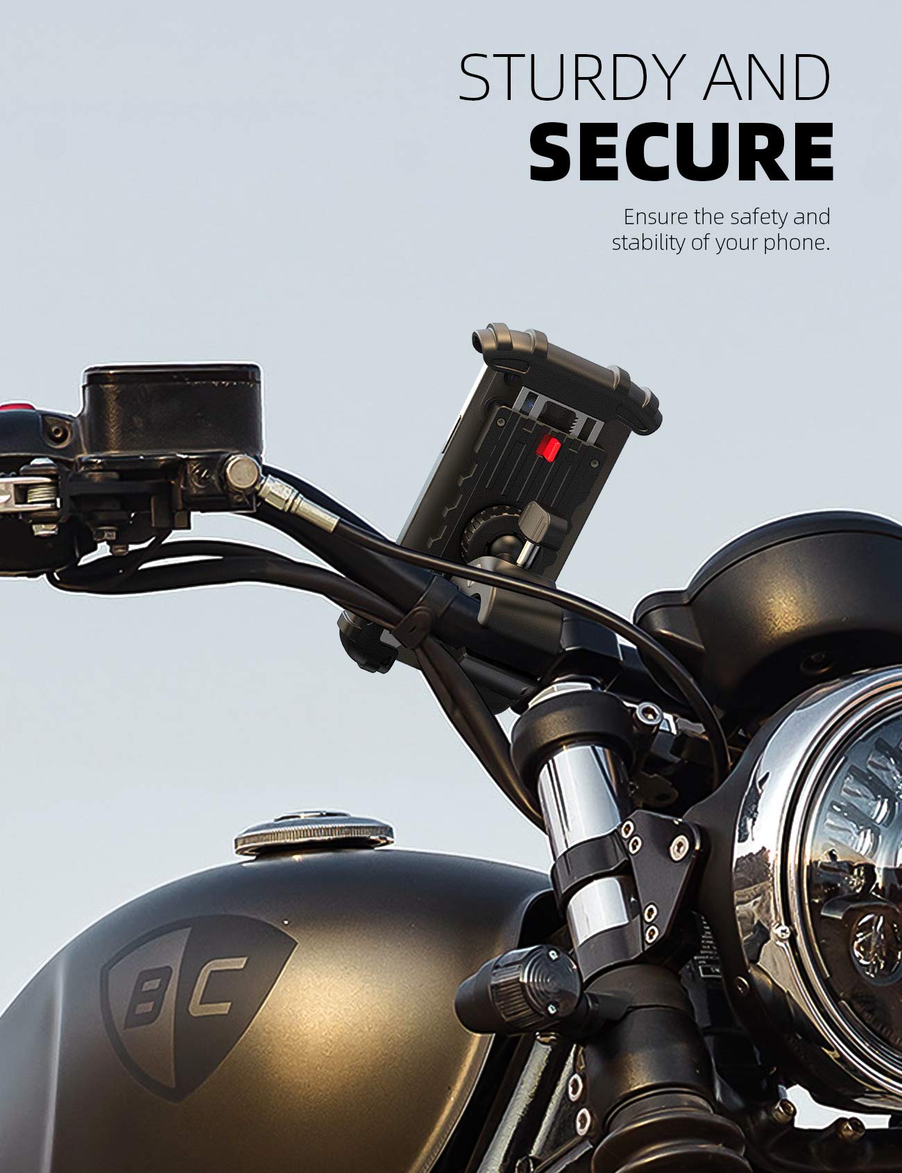 Lamicall Universal Motorcycle Phone Mount - Heavy Duty Handlebar Phone Holder for iPhone 15 Pro Max/14/13/12, Galaxy S24 Ultra/S23/S22 (4.7-6.8 Inch) - Easy Installation Bike & Scooter Accessories for GPS Navigation & Adventure Riding