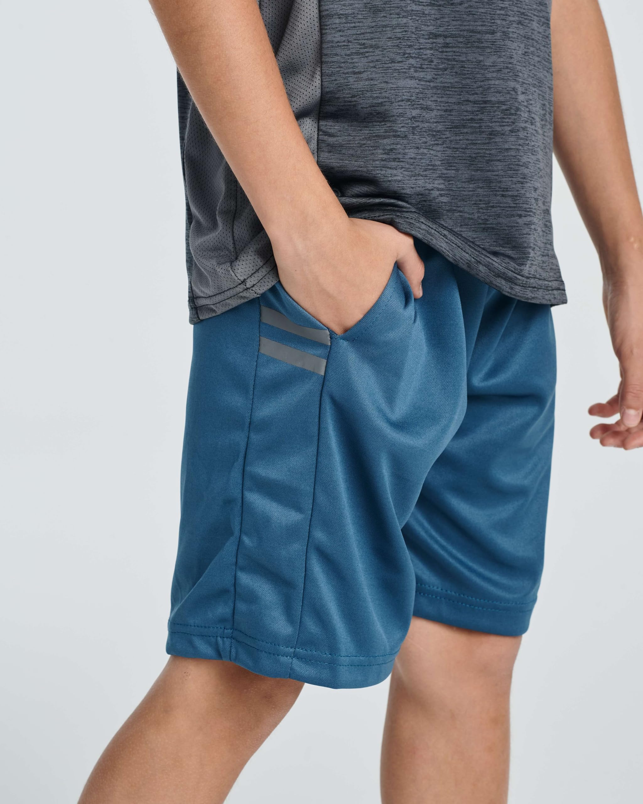 Real Essentials 5-Pack Boys' Athletic Basketball Shorts with Pockets - Breathable Quick-Dry Youth Sports Shorts for Ages 4-18 - Perfect for Basketball, Gym, Running & Casual Wear