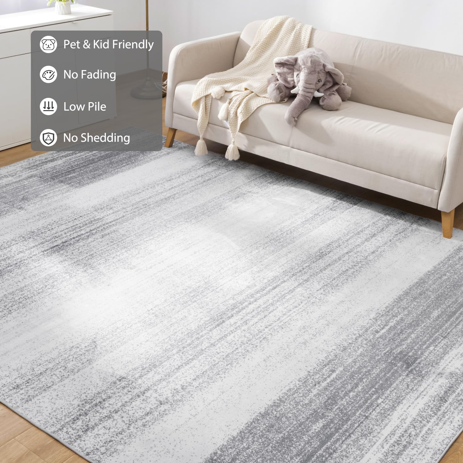 Modern Abstract Area Rug 9x12 - Machine Washable Contemporary Neutral Grey Carpet for Living Room, Bedroom & Dining Room - Perfect for Home Decor, Office Spaces and High Traffic Areas