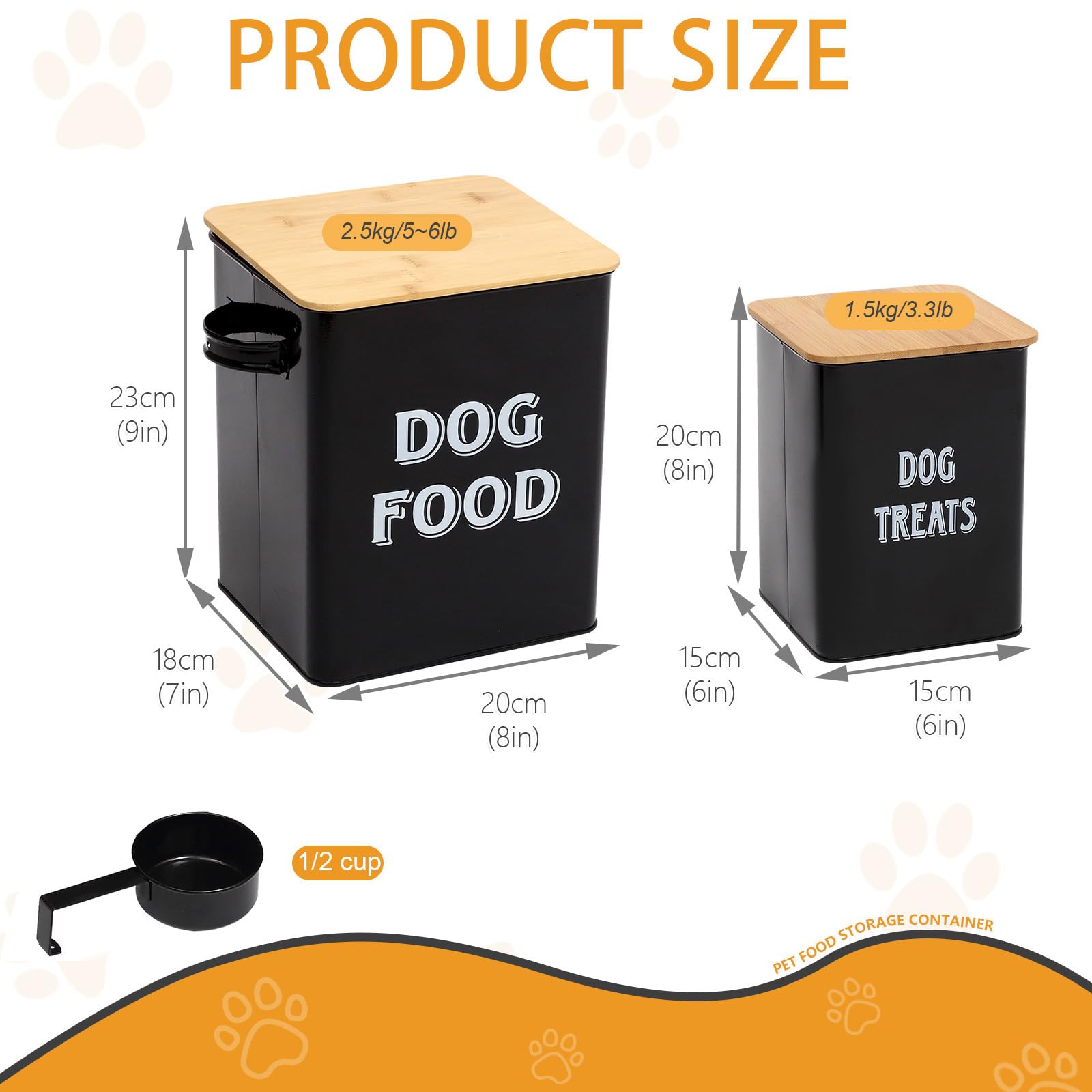 Premium Airtight Dog Food Storage Containers with Scoop - Coated Carbon Steel Canisters with Wood Lids - Pet Food & Treats Organizer for Freshness - Ideal for Kitchen, Pantry or Pet Feeding Station
