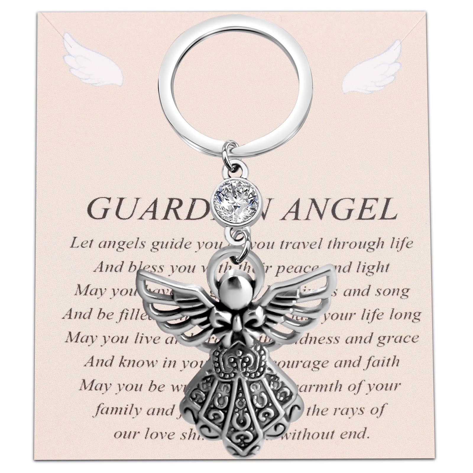 FUSTMW Guardian Angel Keychain - Religious Prayer Gift for Faith, Blessings & Protection - Perfect for Baptism, Confirmation, Christmas & Daily Inspiration