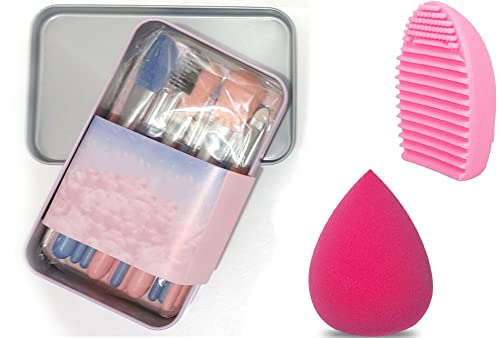 Premium Sloane Nylon Bristle Makeup Brush Set with Storage Box, Brush Cleaner & Latex-Free Beauty Blender Sponge - Professional Cosmetic Tools for Foundation, Contouring & Blending (Multicolor) - Perfect for Travel & Everyday Makeup Application