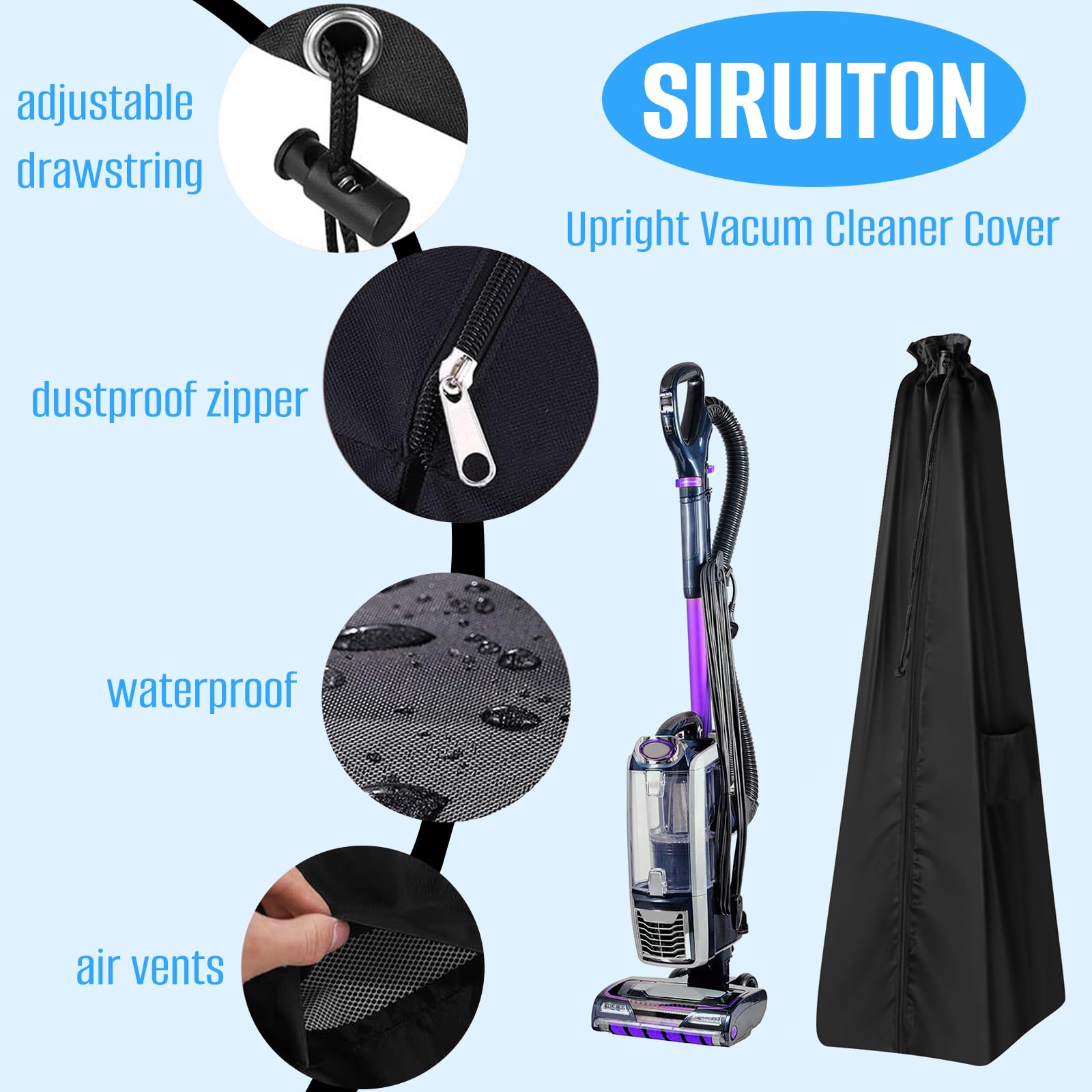 SIRUITON Upright Vacuum Cleaner Storage Bag - Dustproof Waterproof Protective Cover for Household Cleaning - Black (Bag Only) - Ideal for Home, Office & Travel Use