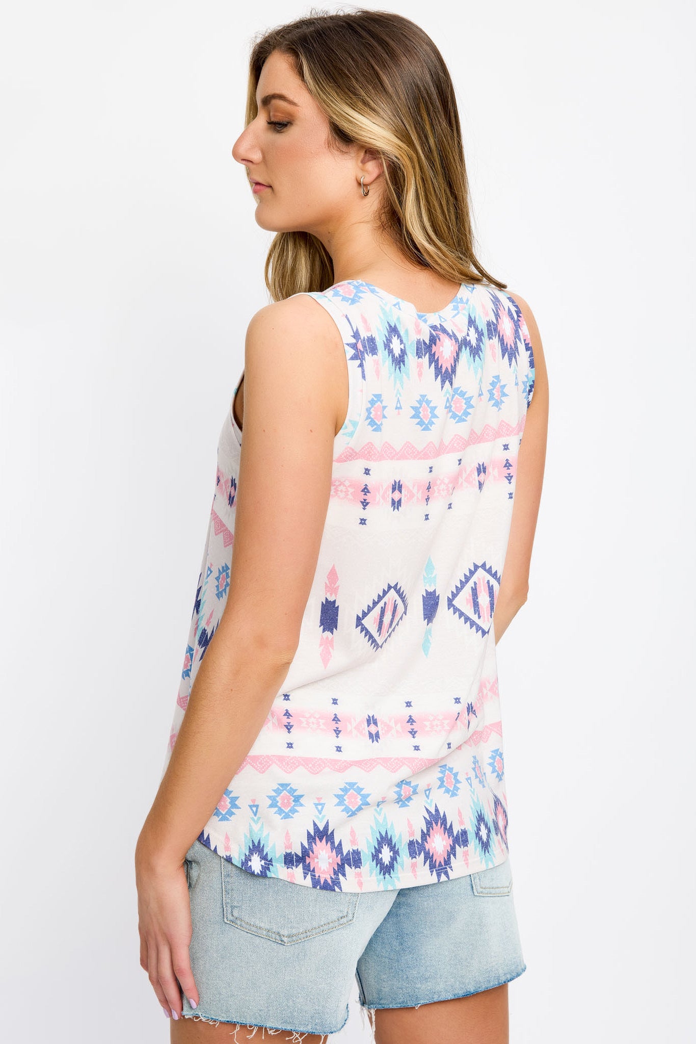 Abstract Print Crew Neck Sleeveless Swing Tank Top for Women - Casual Summer Wear, Beach Outfit, Yoga & Lounge Comfort