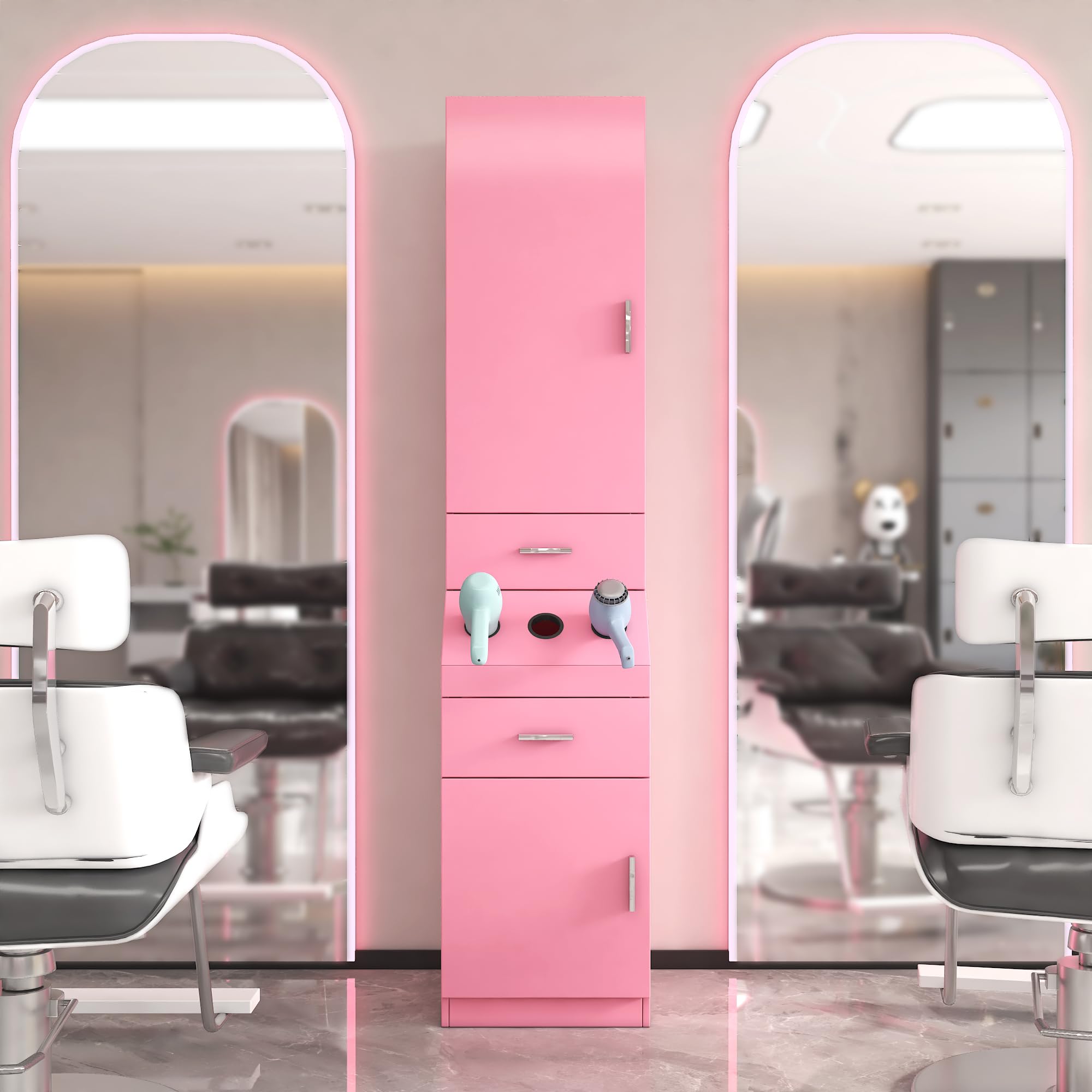 Professional Taikonaut Salon Station - 2-Tier Storage Shelf with Door, Hair Styling Cabinet with 2 Drawers & 3 Hot Tool Holders - Perfect for Home & Professional Barber Shops, Beauty Salons