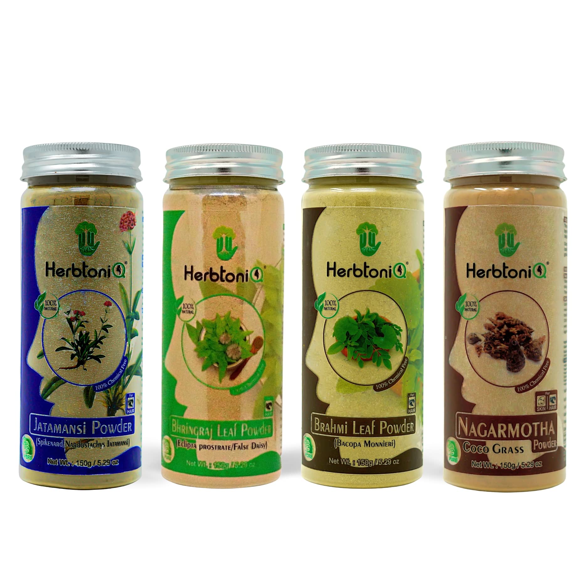 HerbtoniQ Hair Growth Pack with Jatamansi, Bhringraj, Brahmi & Nagarmotha Powder - Natural Treatment for Dandruff, Frizzy & Damaged Hair - Intensive Hair Care Combo (4 Products, 600g Total) - Unisex for Daily Nourishment & Scalp Health