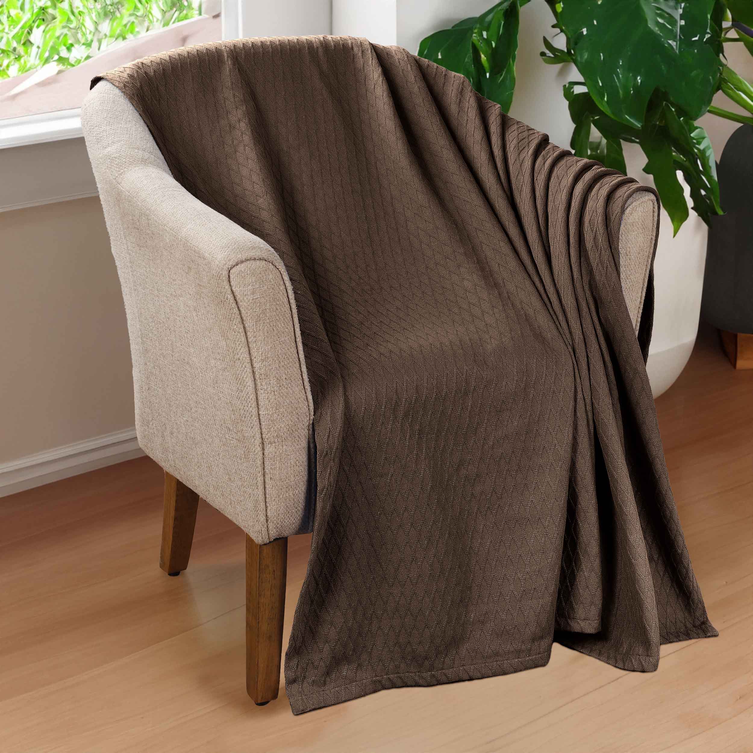 Premium Cotton All-Season Diamond Pattern Bed Blanket & Sofa Throw - Soft Cozy Blanket for Bedroom, Living Room, Travel and Gift Giving