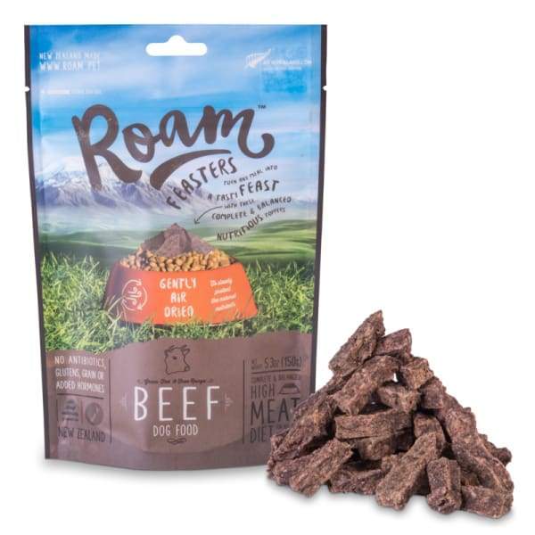 Premium Roam Beef Air Dried Dog Food - Grain Free, High Protein Natural Treats for All Breeds - Perfect for Training, Travel & Outdoor Adventures