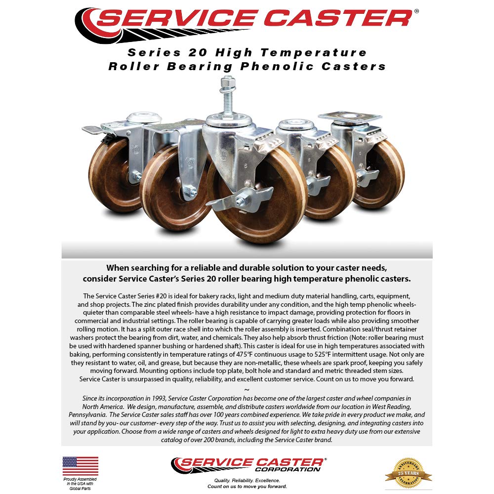4-Piece High-Temperature Caster Set with 2 Brake & 2 Rigid Wheels - 3