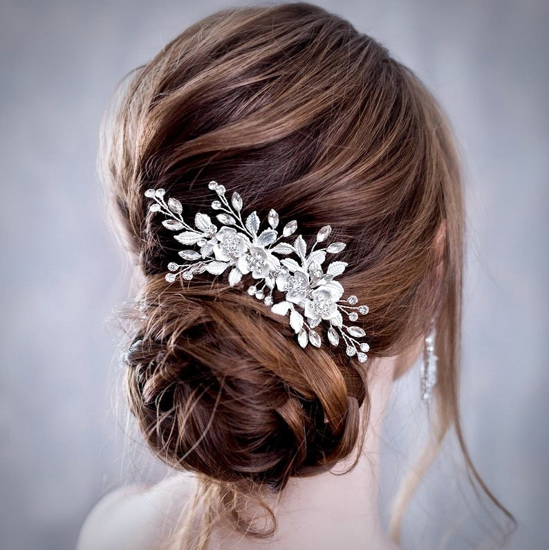 Myra Floral Bridal Hair Comb - Silver, Rose Gold & Yellow Gold Wedding Hair Accessories for Brides, Bridesmaids & Prom | Perfect for Weddings, Photoshoots & Special Occasions