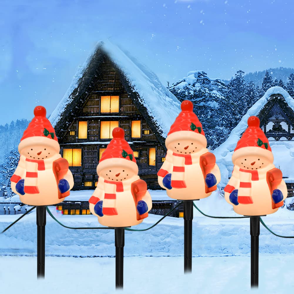 **Pallerina Christmas Snowman Pathway Lights 7Ft - Outdoor C7 String Lights with 4 Snowman Driveway Markers - Holiday Decor for Garden, Lawn, Yard, Walkway, Patio - Perfect for Christmas, Winter, and Outdoor Party Decorations**