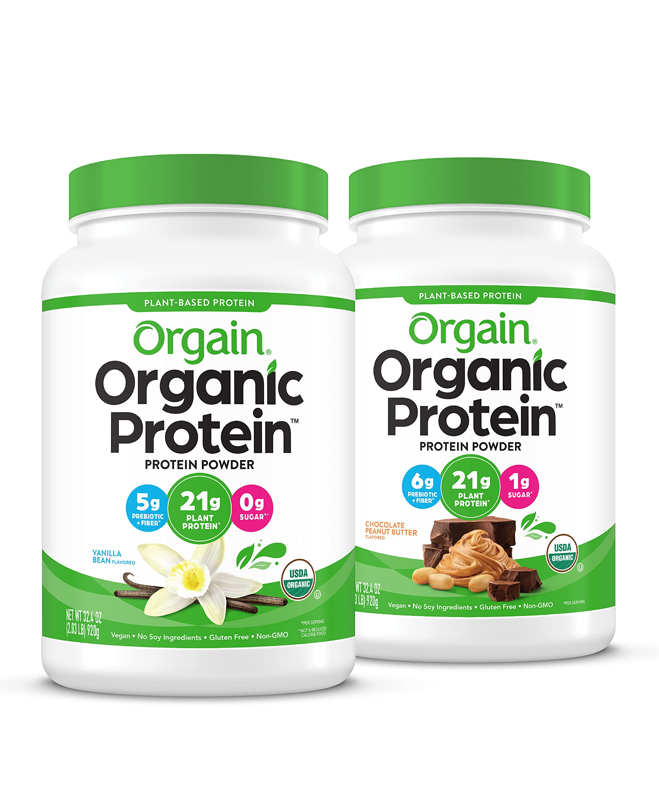 Orgain Organic Vegan Protein Powder - Chocolate Peanut Butter & Vanilla Bean (21g Protein Each) | Plant-Based, Gluten Free, Non-GMO Protein Supplement | 4.06 Lbs for Post-Workout Recovery & Healthy Smoothies