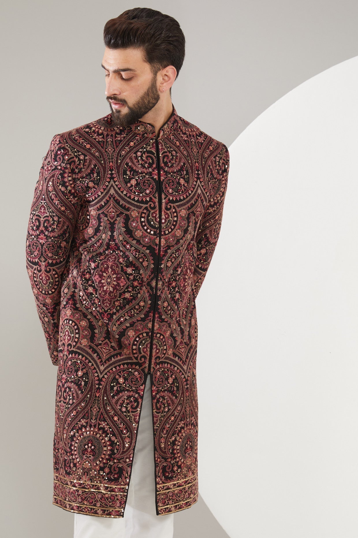 Exquisite Kashmiri Thread Work Sherwani for Men - Traditional Embroidered Wedding Attire - Perfect for Indian Weddings, Festivals & Special Occasions