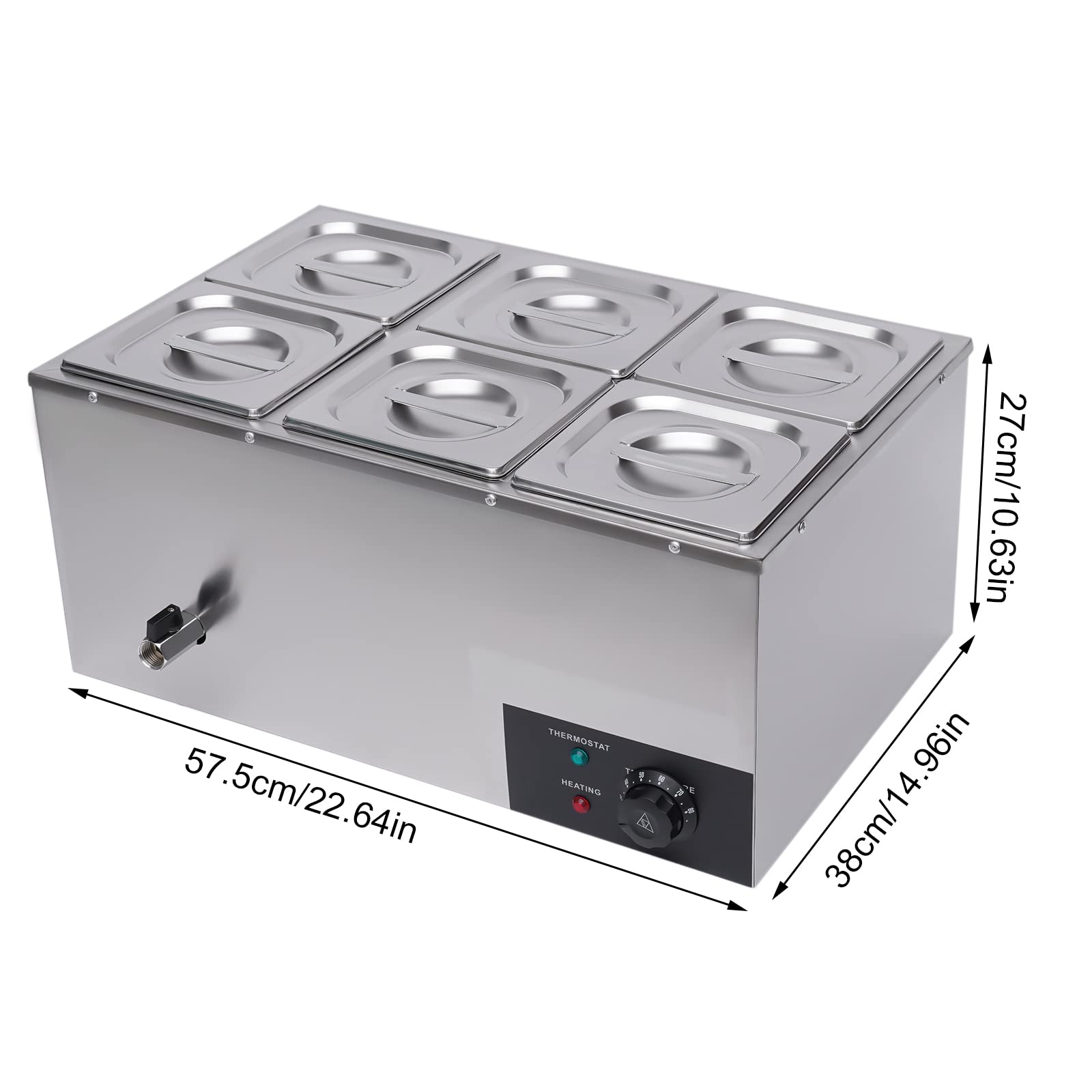 110V 6-Pan Commercial Food Warmer - 600W Electric Buffet Server with Temperature Control, Stainless Steel Countertop Soup & Food Heater for Canteen, Buffet, and Catering Events - Perfect for Restaurants, Cafeterias, and Banquet Serving