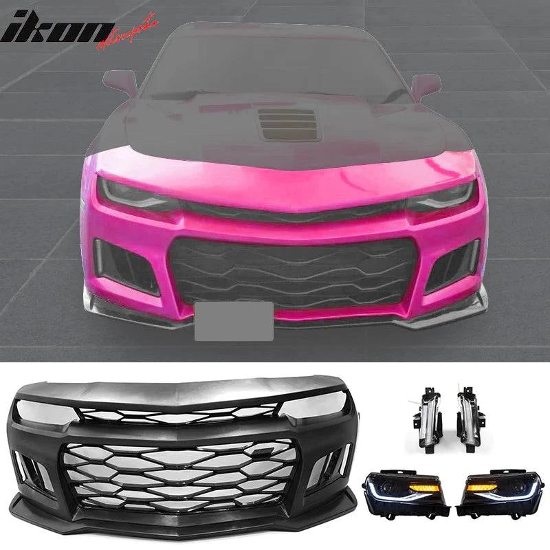 2014-2015 Chevy Camaro ZL1 Style Front Bumper with DRL Fog Lights & Headlamps | Replacement Bumper for Chevy Camaro | Perfect for Car Upgrades & Street Racing