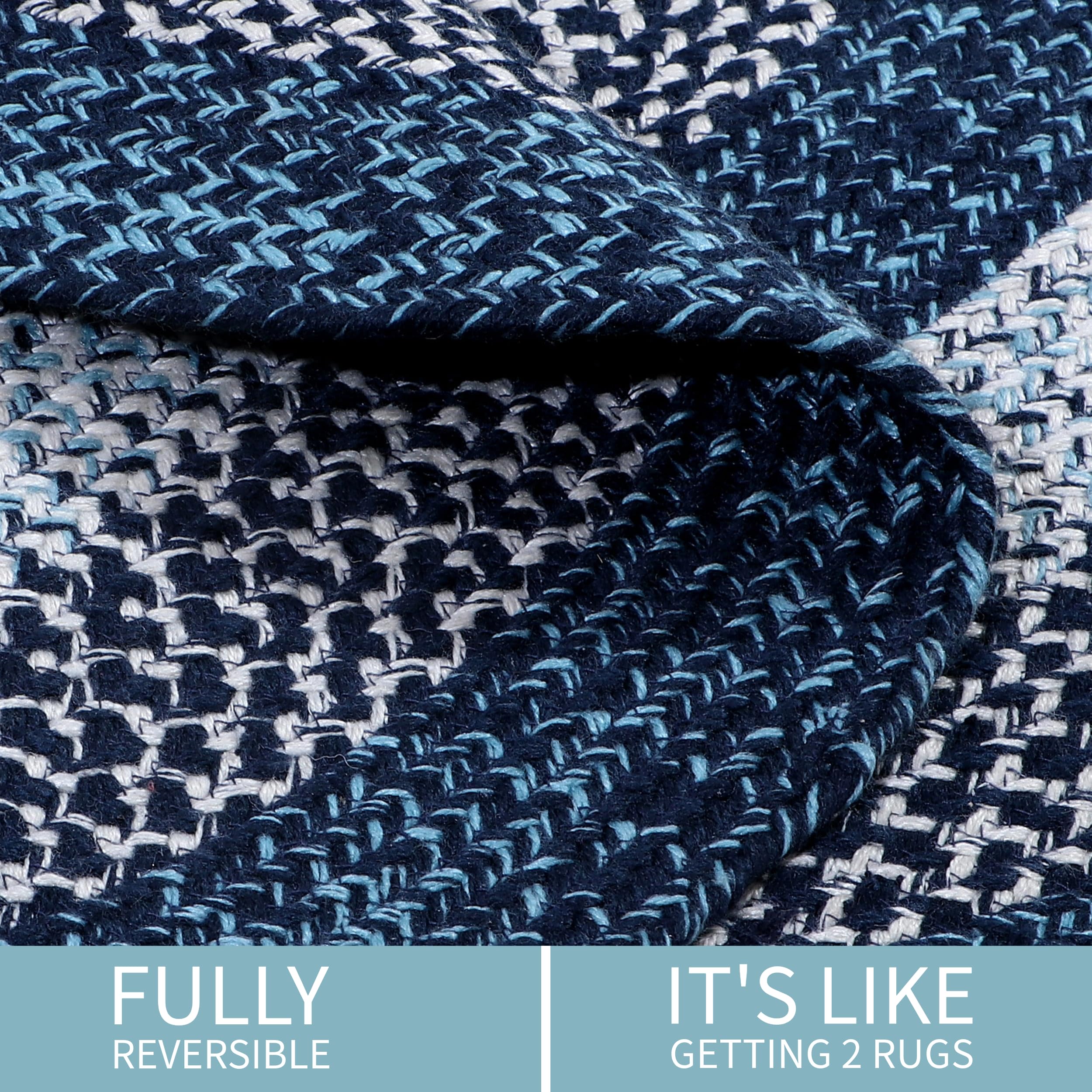 5' x 8' Oval Braided Area Rug - Rustic Aqua Blue/White/Black Washable Indoor/Outdoor Rug for Living Room, Family Room, Patio & Porch | Perfect for Farmhouse Decor & High-Traffic Areas