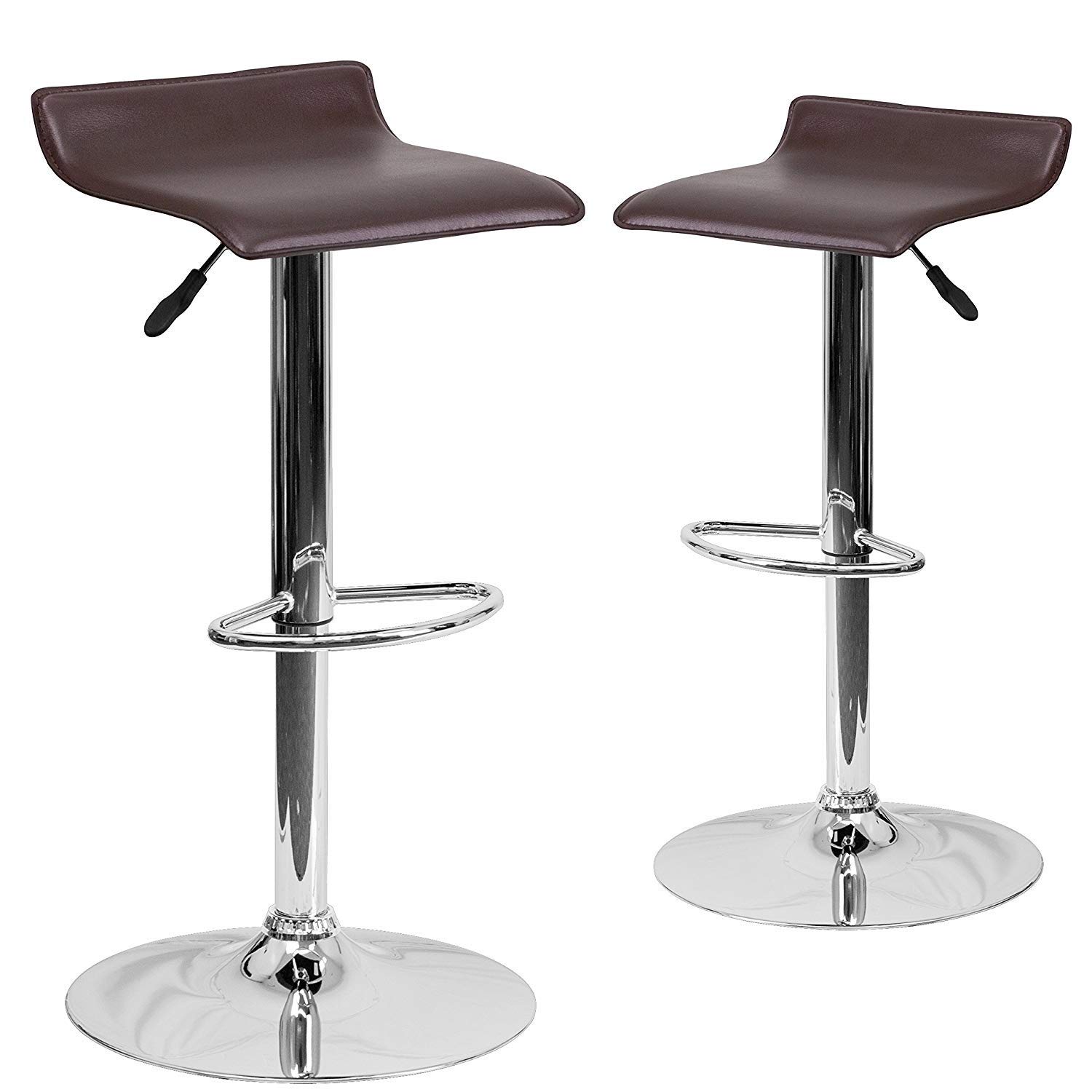 2-Pack Modern Faux Leather Adjustable Height Bar Stools with Chrome Base - Chocolate Brown - Perfect for Kitchen Islands, Breakfast Bars & Home Bars
