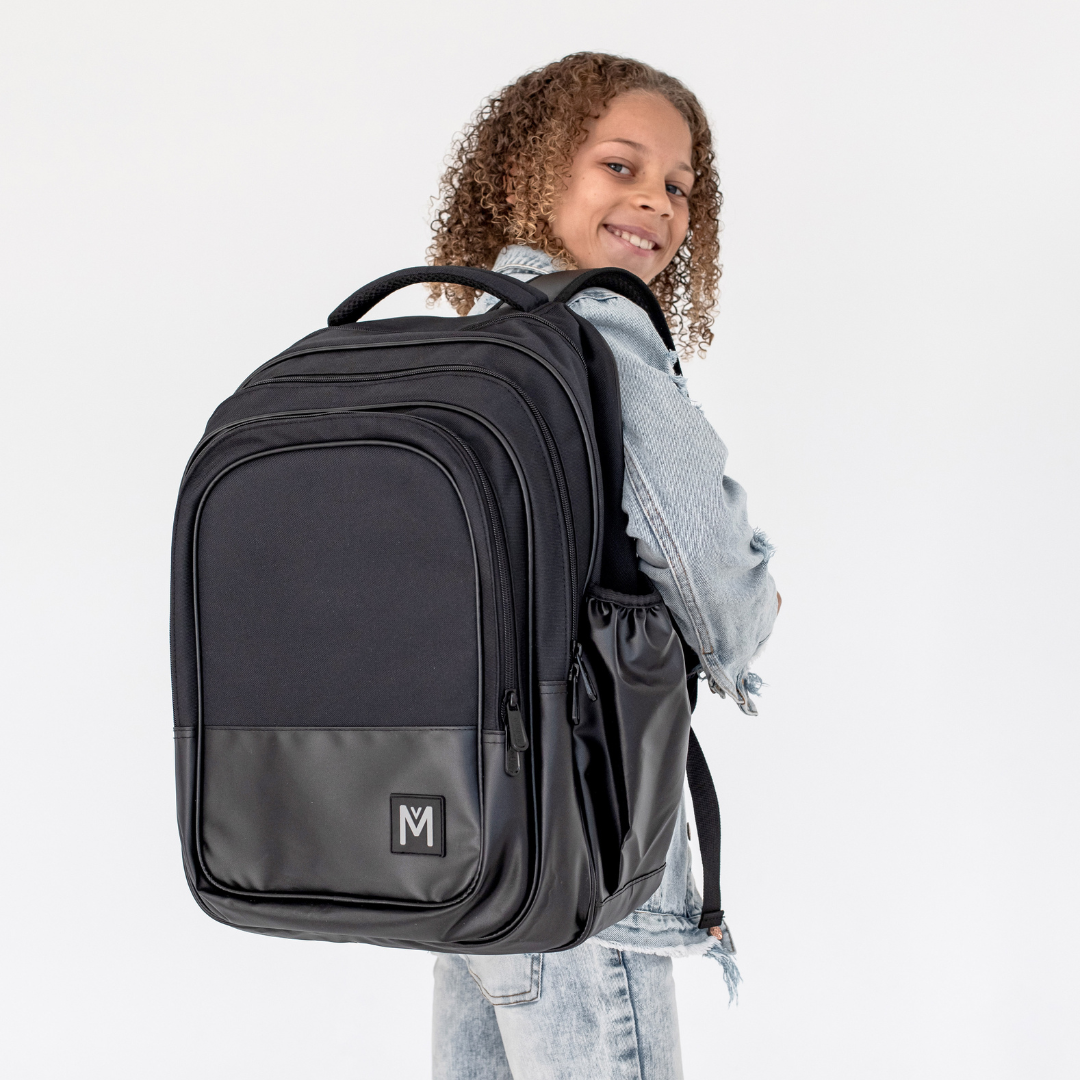 Montii.Co Stylish Durable Backpack for Men & Women - Midnight Black - Perfect for Travel, Work, School & Outdoor Adventures