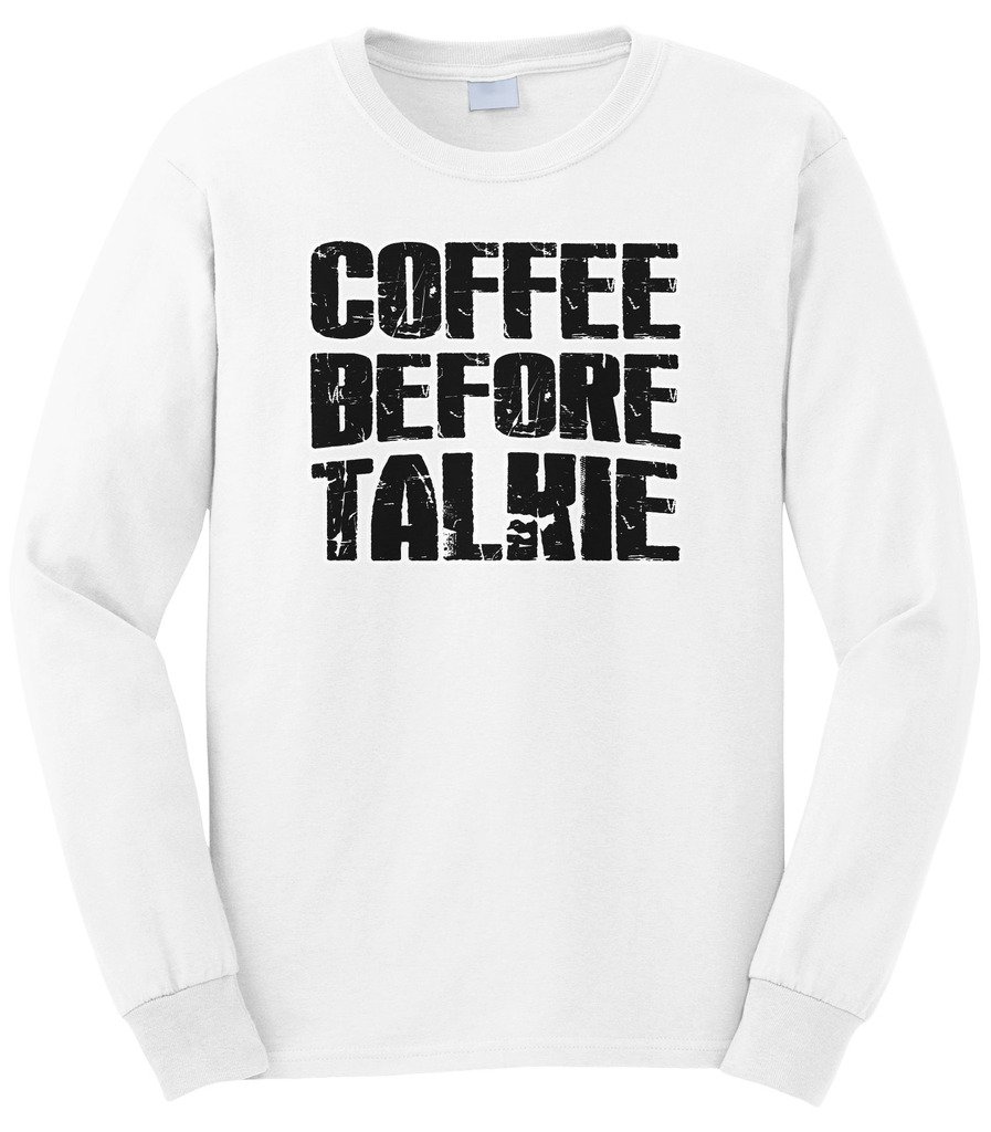 Cybertela Men's Caffeine Lover Graphic Tee - Funny Coffee Before Talkie Long Sleeve T-Shirt for Coffee Enthusiasts - Perfect Gift for Baristas & Coffee Lovers at Work or Home