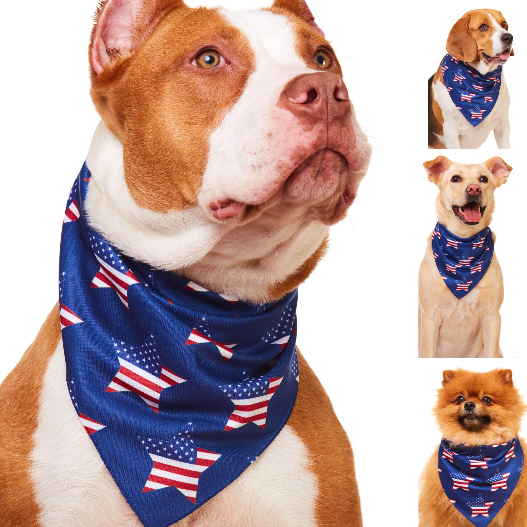 American Flag Dog Bandana - Patriotic 4th of July Pet Bandana for Small Medium Large Dogs & Cats, USA Flag Independence Day Accessory with Star Print (Blue) - Perfect for National Holidays, Parades & Outdoor Adventures