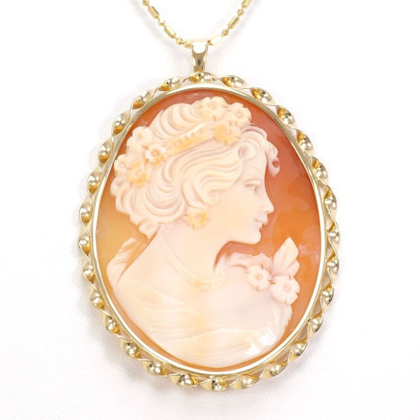 18K Yellow Gold Shell Cameo Necklace - Vintage Italian Cameo Pendant Jewelry for Women - Perfect Gift for Mother's Day, Anniversary & Special Occasions
