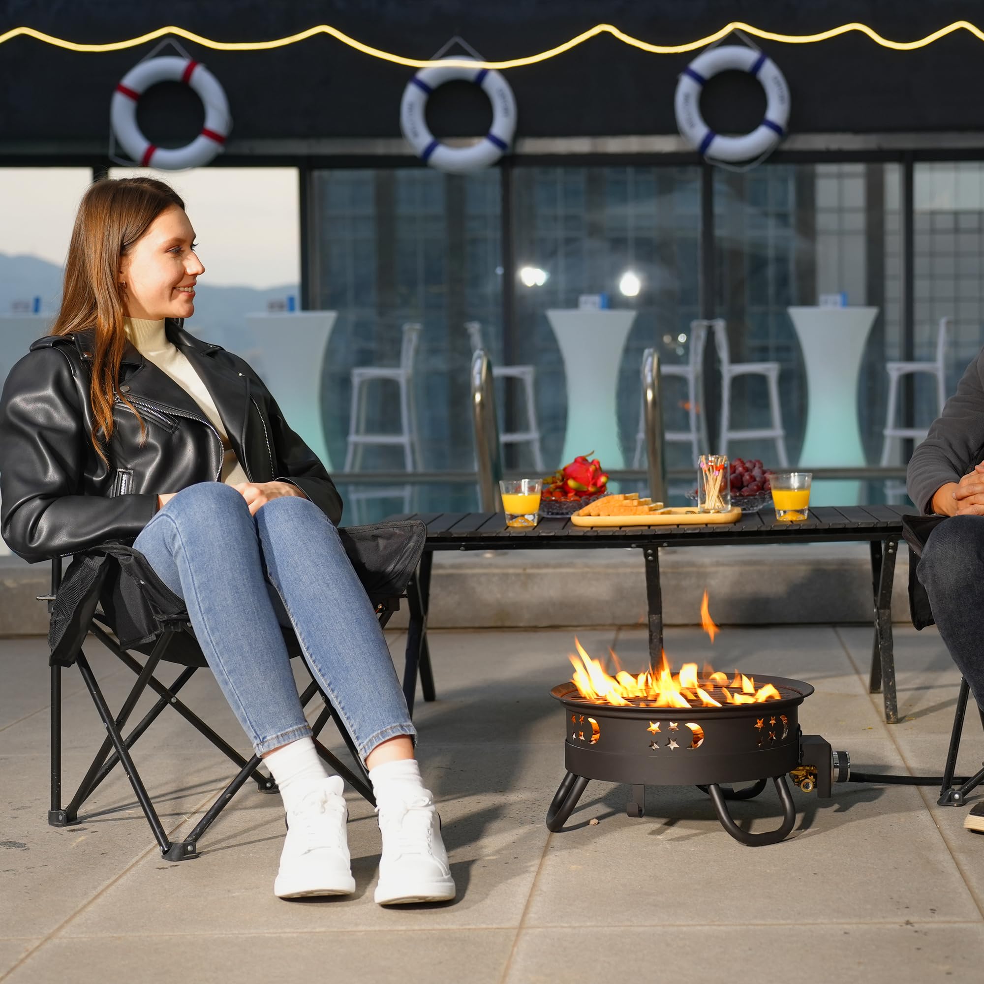 Portable 17-inch Propane Gas Fire Pit - 58,000 BTU Outdoor Fire Pit for Camping, Backyard, Patio, RV Travel - Includes Carrying Bag & Volcanic Rocks - Perfect for S'mores, Bonfires & Outdoor Gatherings