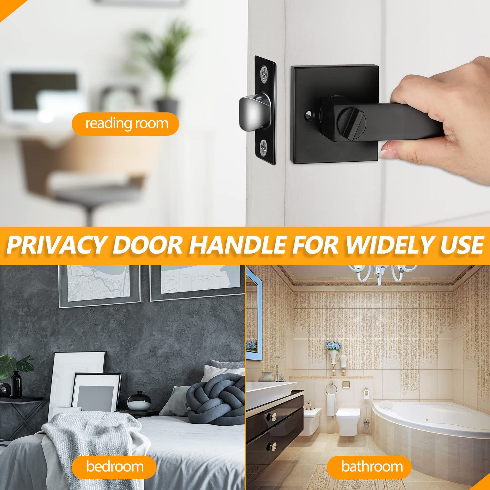 LEIFIDE 15-Pack Matte Black Square Privacy Door Levers - Heavy Duty Keyless Bedroom & Bathroom Door Handles - Reversible for Left/Right Handed Doors - Perfect for Home, Office & Apartment Interior Doors