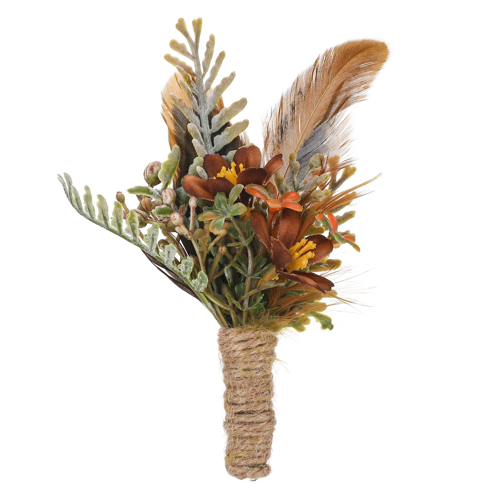 Handmade Boho Feather Boutonniere for Men - Rustic Brown Wedding Corsage for Groom & Groomsmen | Anniversary, Prom, Formal Dinner Party Suit Accessory | Perfect for Vintage, Country & Outdoor Weddings